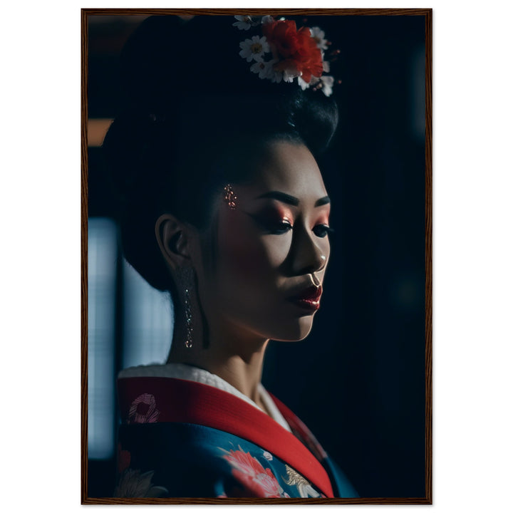 Museum-Quality Matte Paper Wooden Framed Poster - Geisha's Solitude