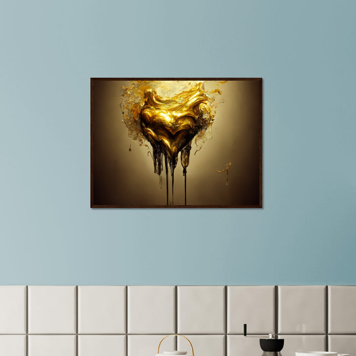 Premium Semi-Glossy Paper Wooden Framed Poster - Heart of Gold Melted