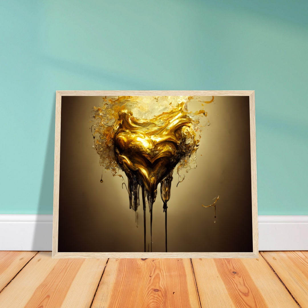 Premium Matte Paper Wooden Framed Poster - Heart of Gold Melted